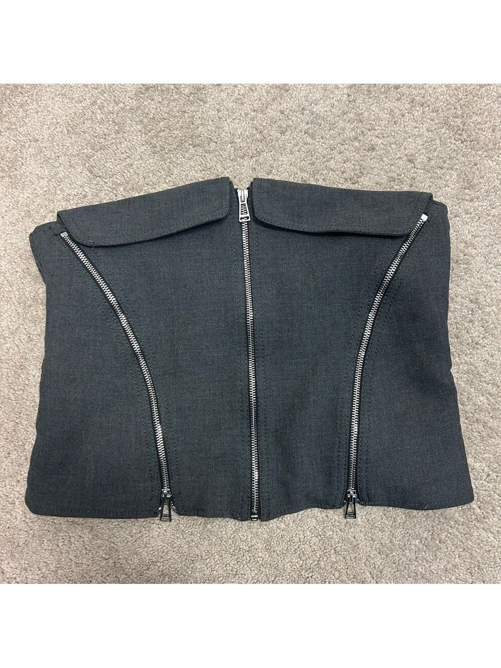 ZARA ZW COLLECTION GRAY BUSTIER ZIPPERED TOP Sz L sleeveless bloggers fave